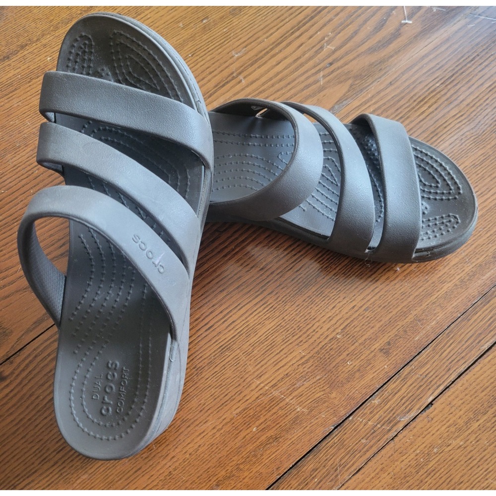 Crocs Women's W9 Gray Strappy Wedge Sandals Dual Comfort Platform Casual